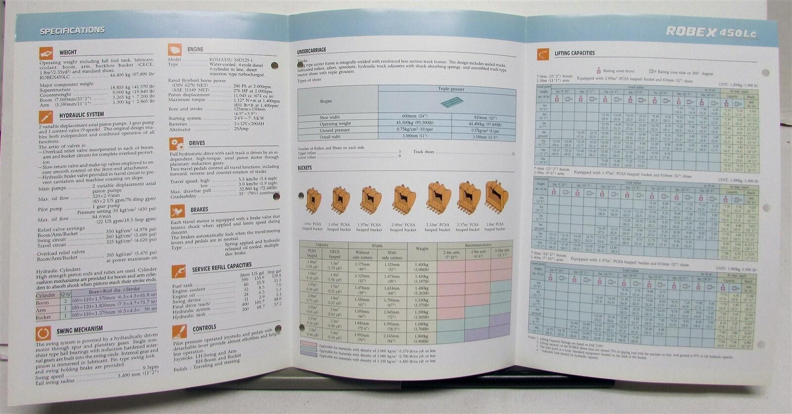 1993 Hyundai Robex 450LC Hydraulic Excavator Specs Construction Sales Brochure