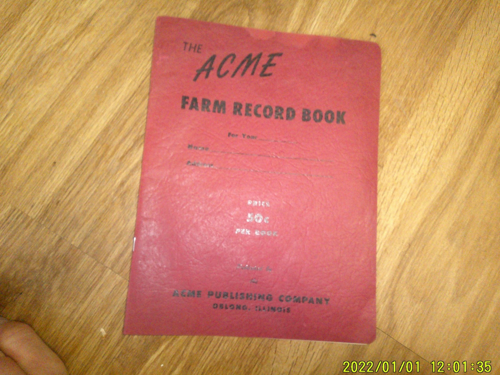 VINTAGE THE ACME FARM RECORD BOOK OBLONG ILLINOIS UNUSED