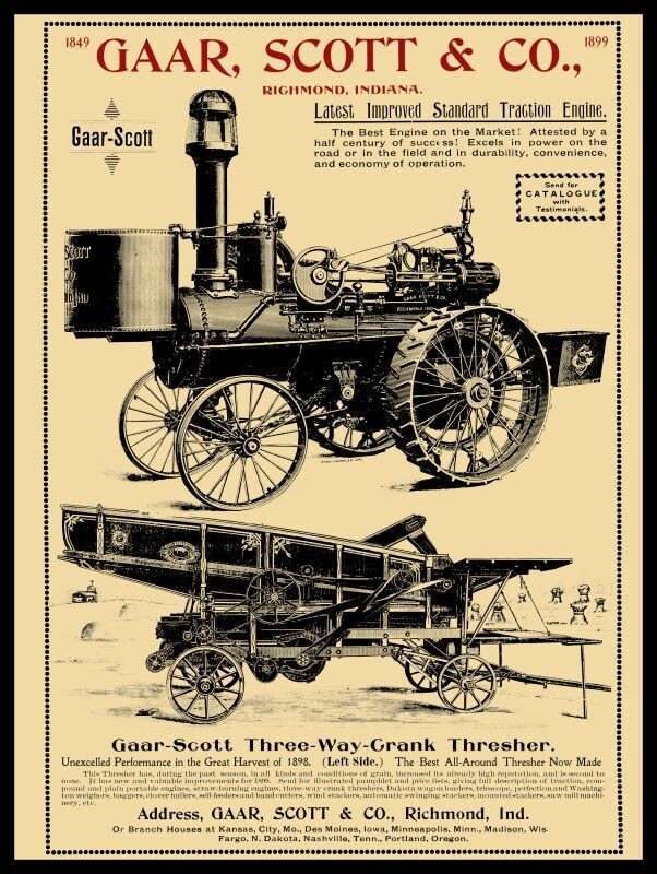 1899 Gaar Scott & Co Standard Traction Engine New Sign: 24×30&Prime; USA STEEL XL Size
