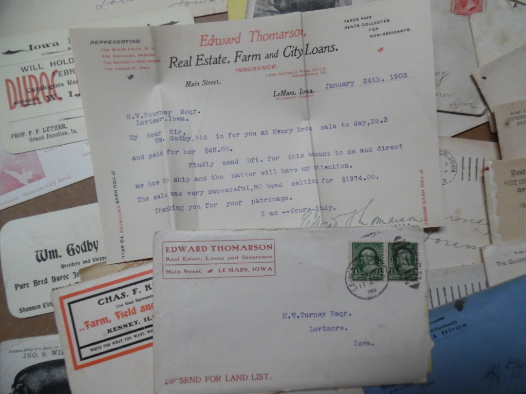 1902-1903 H W Turney Poland China Hog Breeder Archive Letters More Lorimor Iowa