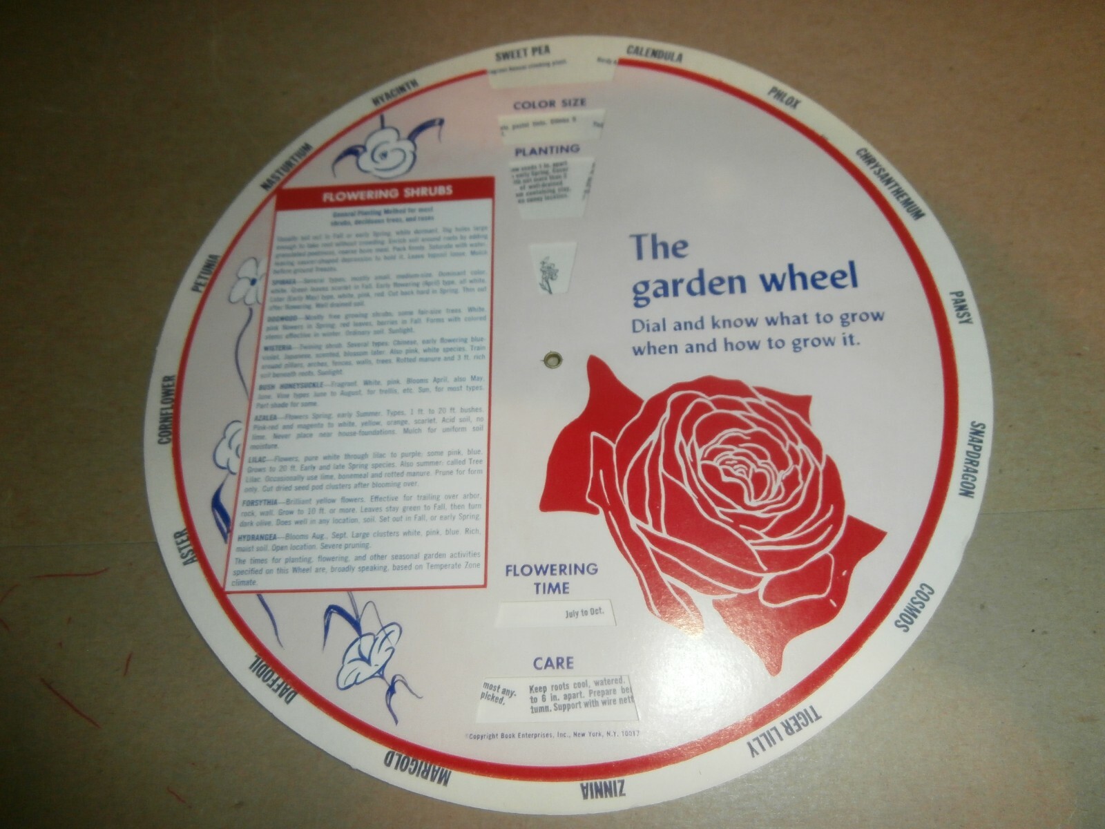 Vintage The Garden Wheel Dial for Monthly Flower Growing Planting Instructions