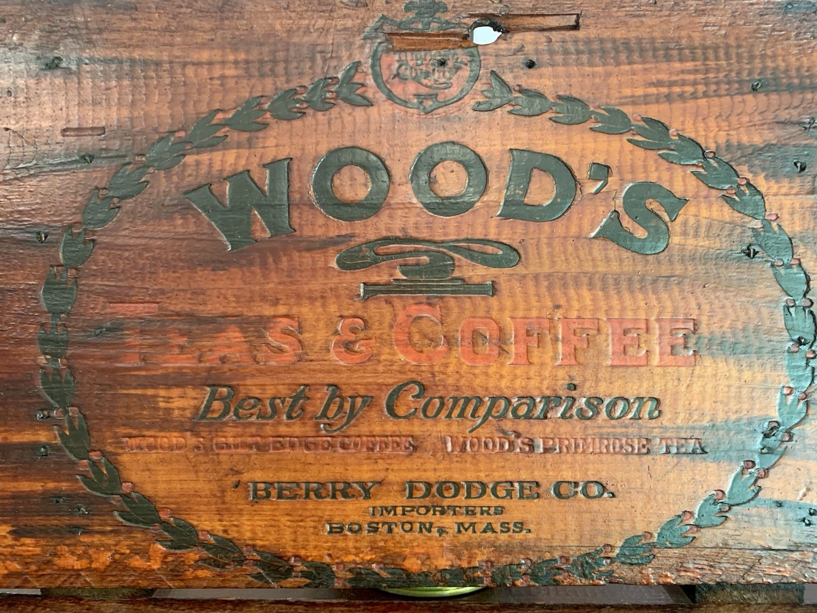 Wood&rsquo;s TEAS & COFFEE BOSTON Mass Wood CRATE Box Early 1900&rsquo;s