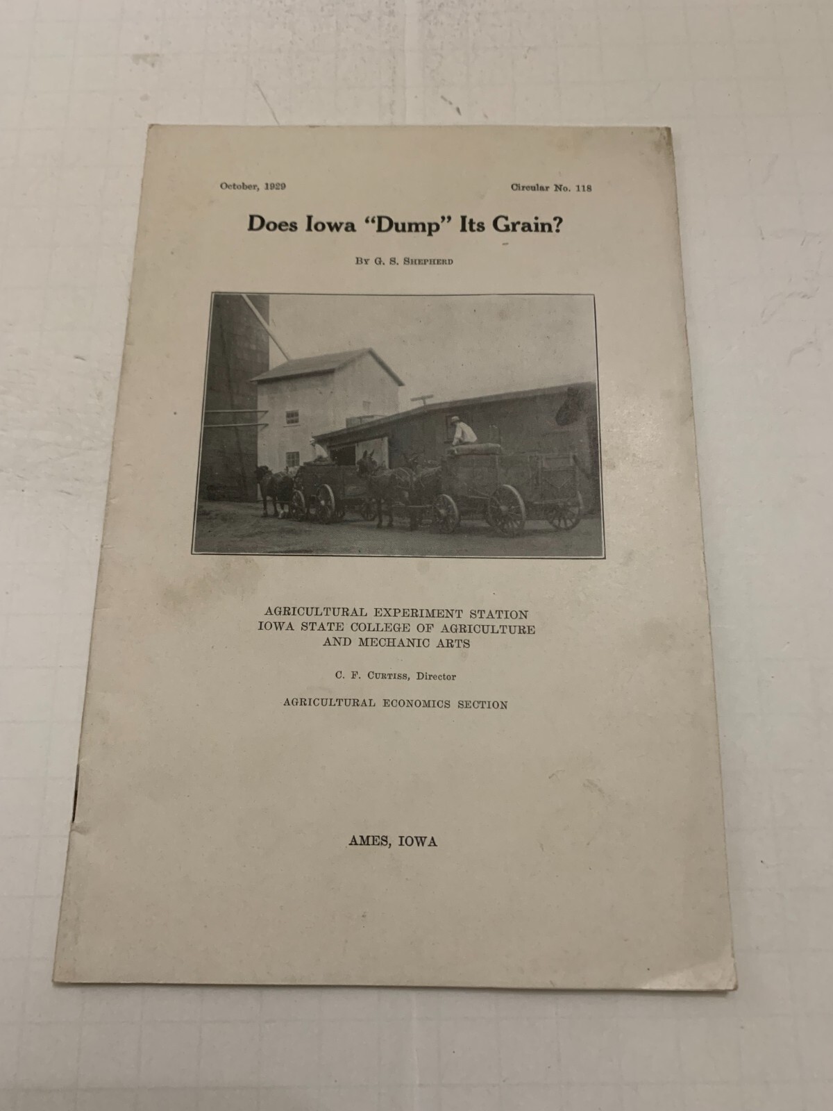1929 Iowa State College of Agriculture Does Iowa Dump Its Grains Booklet