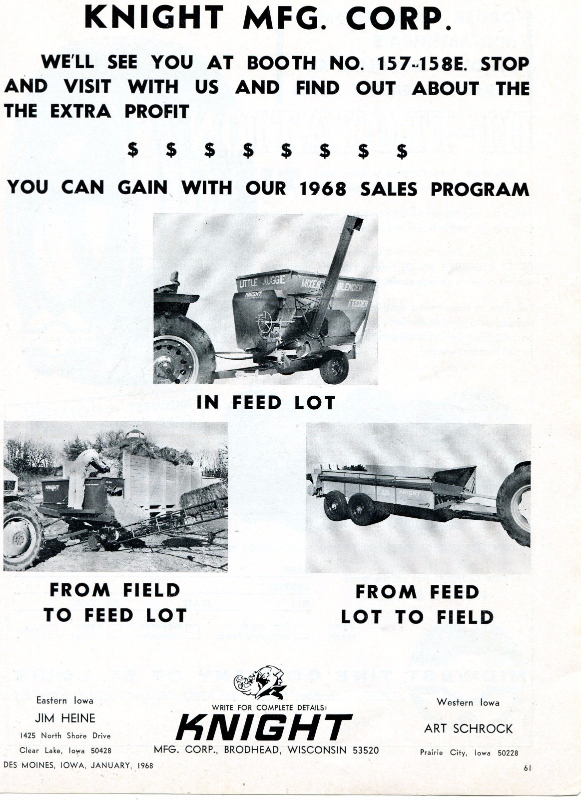 1968 Dealer Print Ad of Knight Mfg Corp Little Auggie Mixer Baler & Spreader