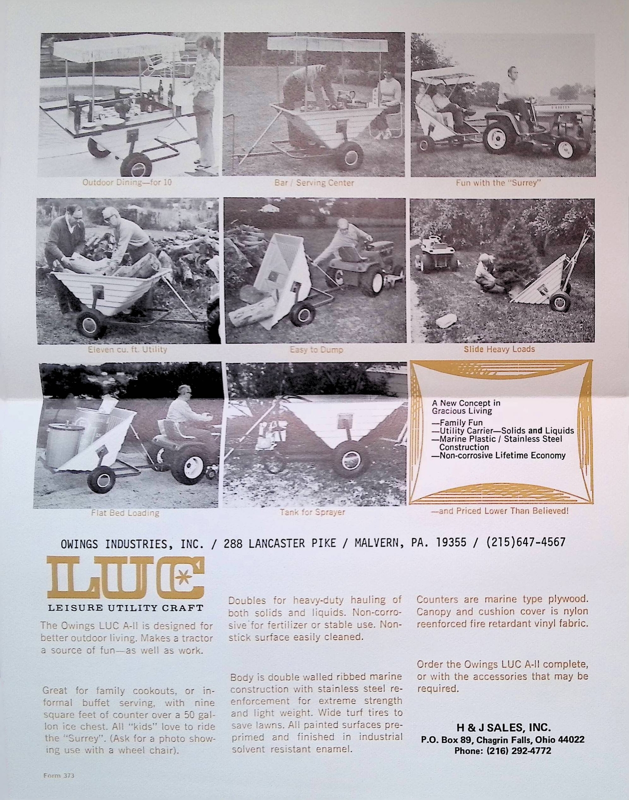 Vintage Farm Advertisement Spec Sheet LEISURE UTILITY CRAFT OWINGS INDUSTRIES IN
