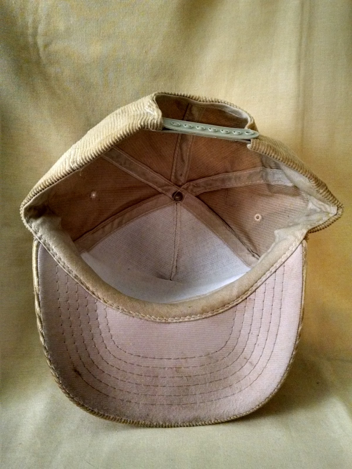 WAMPLER LONGACRE HAT BASEBALL BALL CAP TAN CORDUROY PATCH ADJ SNAPBK YUPOONG.