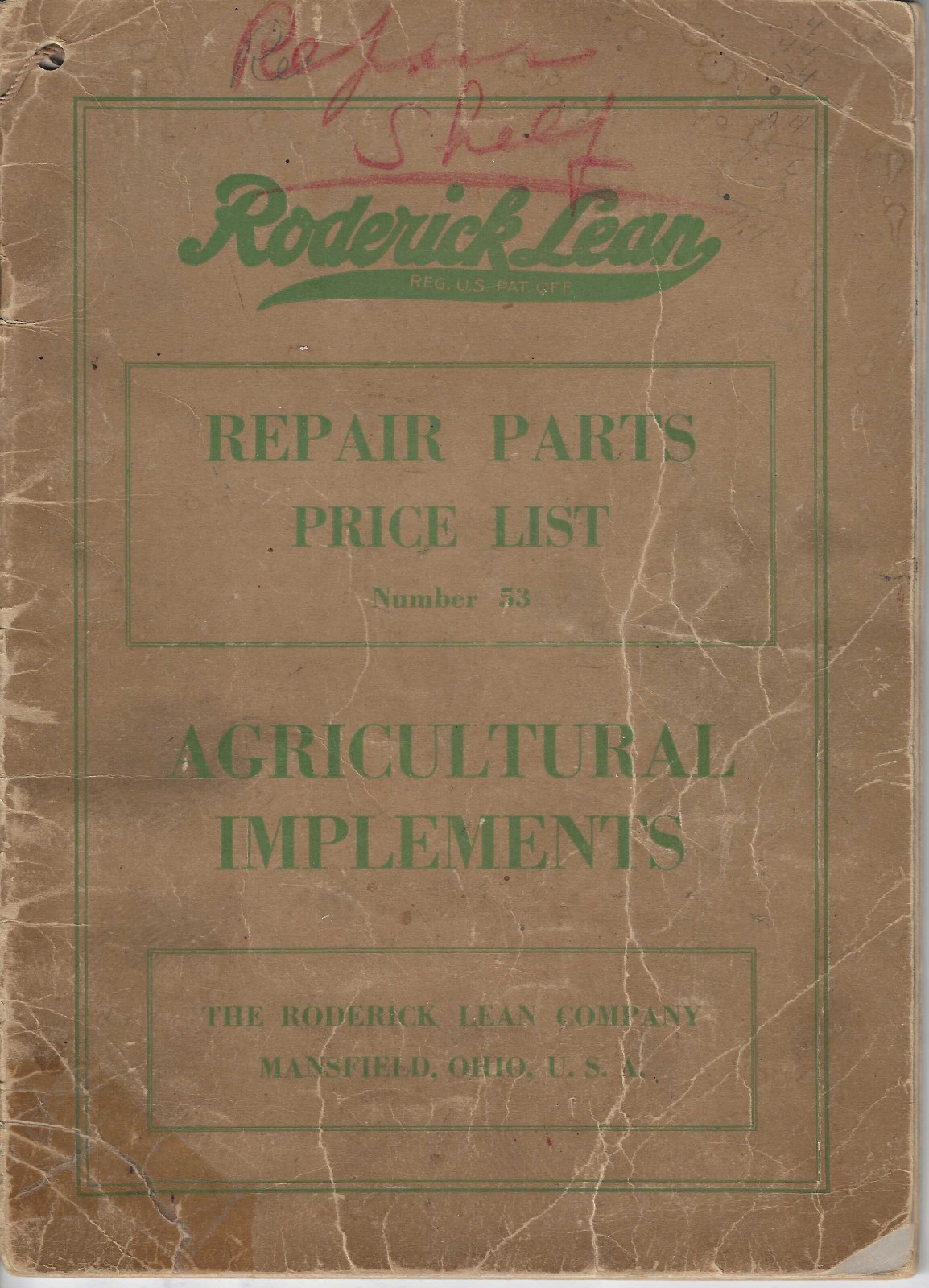 1929 RODERICK LEAN Repair Parts Price List AGRICULTURAL IMPLEMENTS Catalog #33