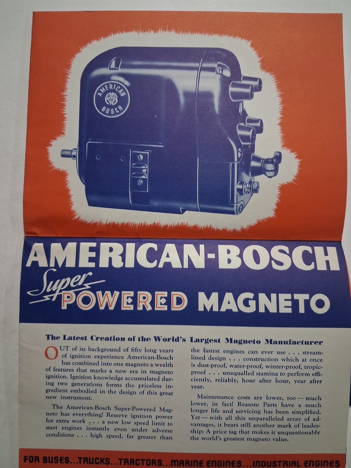 1936 AMERICAN BOSCH POWERED MAGNETO AGRICULTURE Poster Brochure 18&Prime;x24.8&Prime;