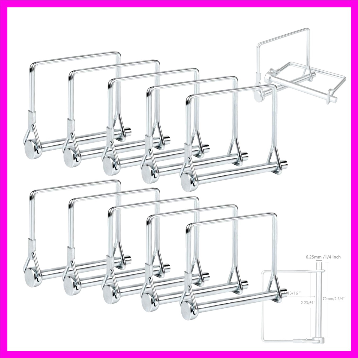 10 PCS Square Pto Pin Shaft Locking Pin 1/4 pin Hitch pin Wire Lock Pin Safet…