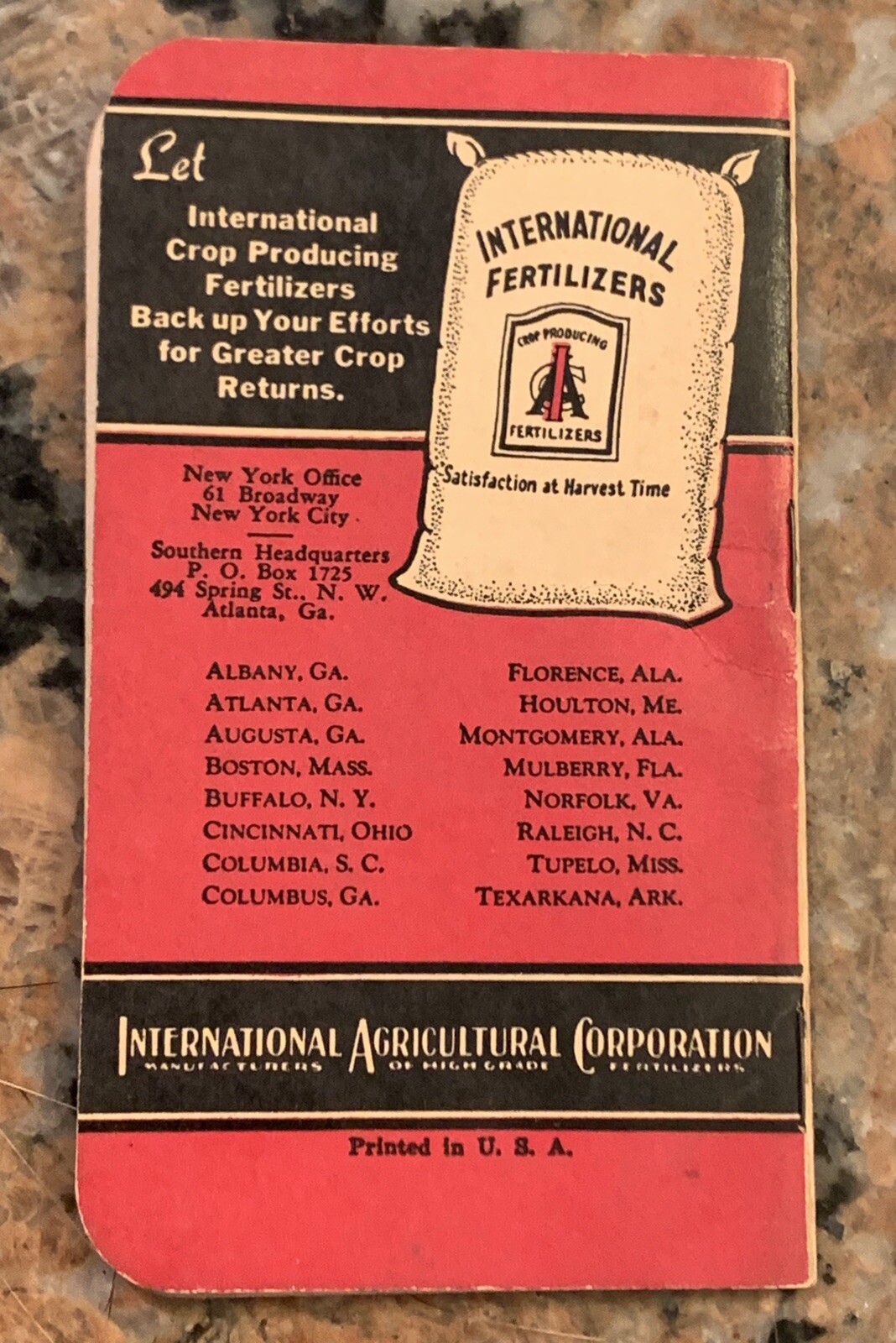 1939 international agricultural fertilizers notebook by 5.25” x 3”