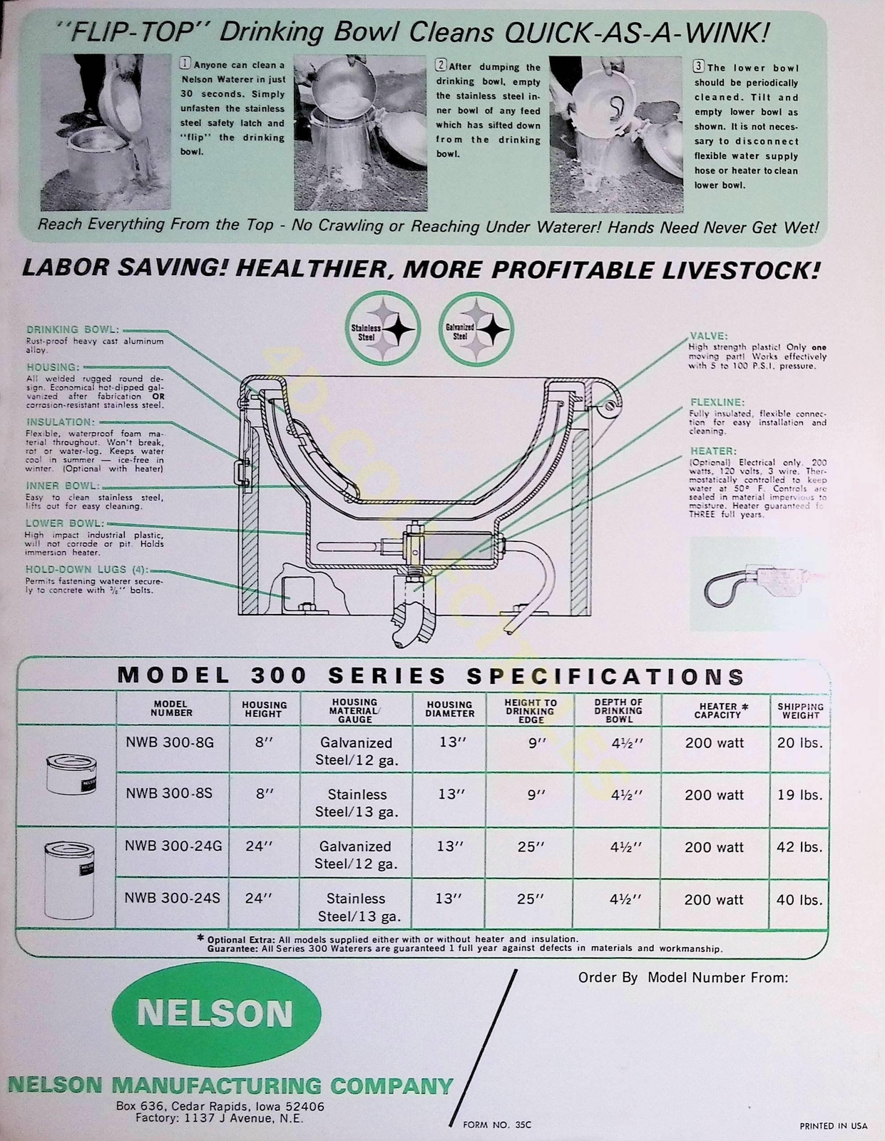 Farm equipment brochure spec sheet NELSON MODEL 300 SERIES AUTOMATIC LIVESTOCK W