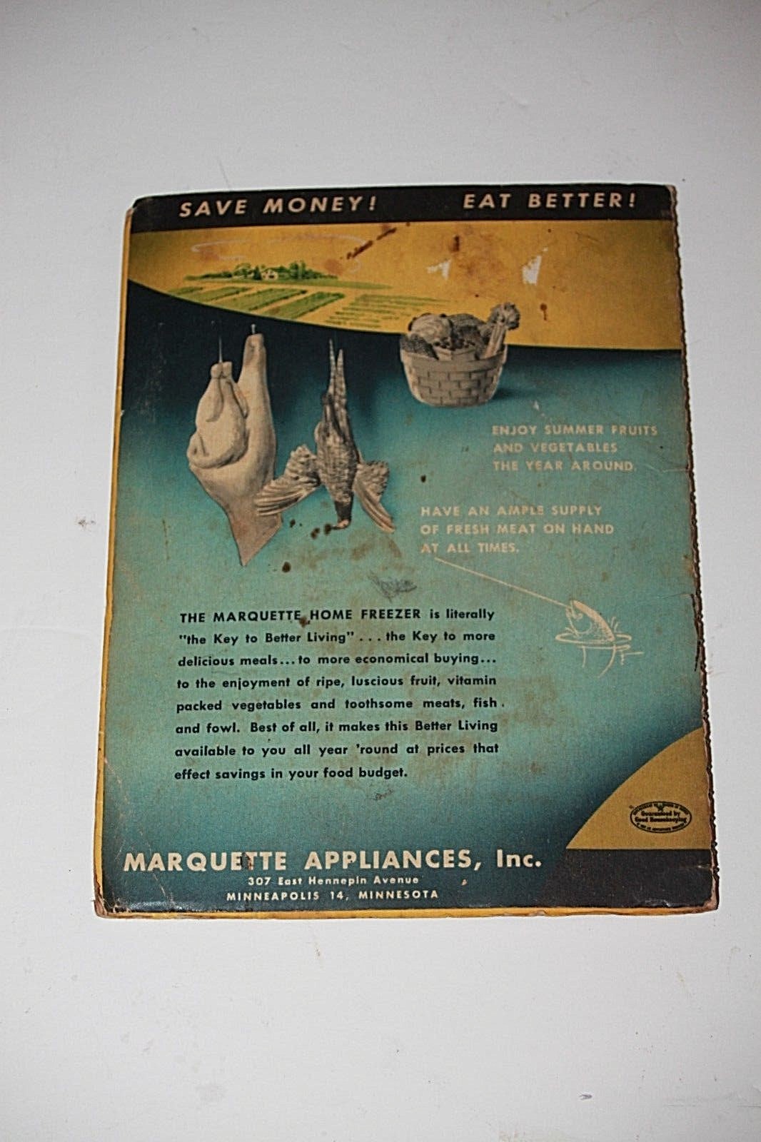 Vintage Appliance Owners Manual MARQUETTE HOME FREEZER, cook book Cooking tips