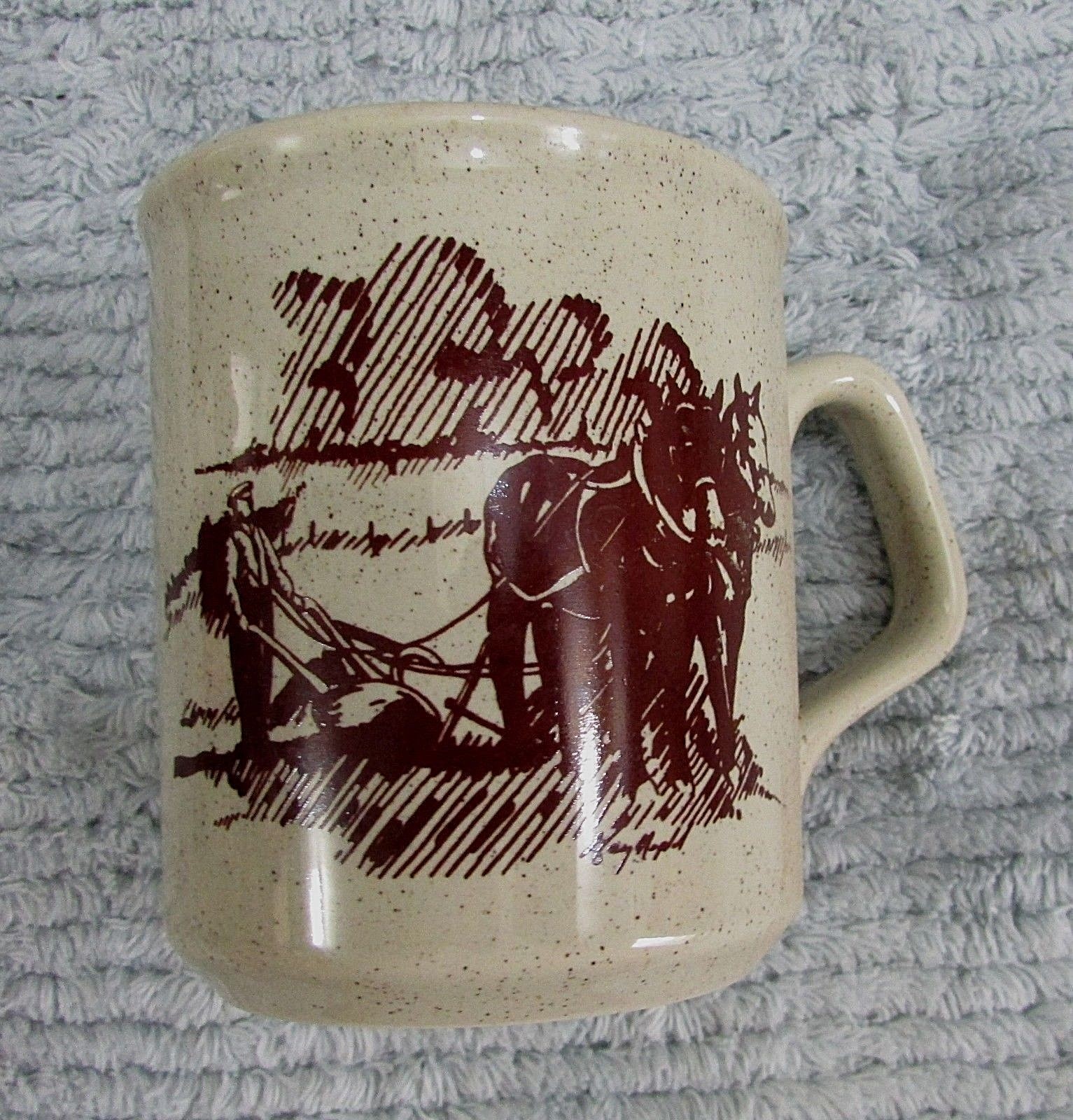 Vintage 1980s North Dakota Prairie Farmer Plowing Gary Nupdal Art Coffee Mug