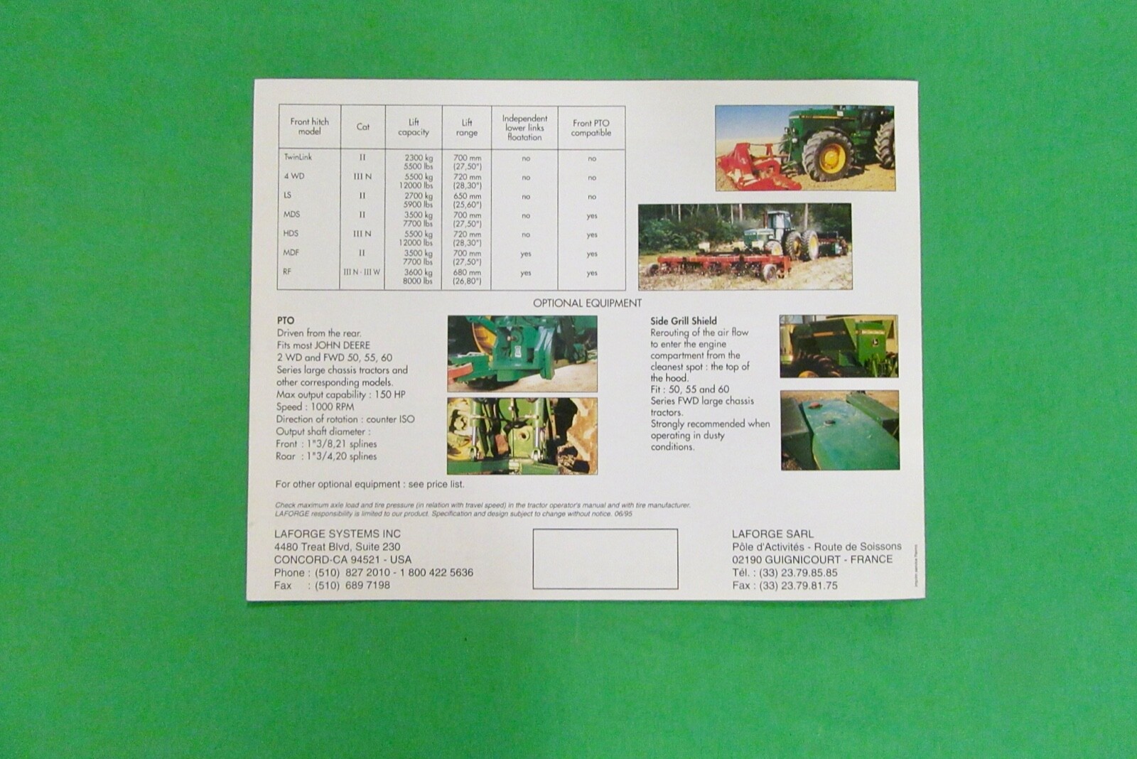 LaForge Front Three Point Hitch Sales Brochure With Prices (1995) 14 pieces