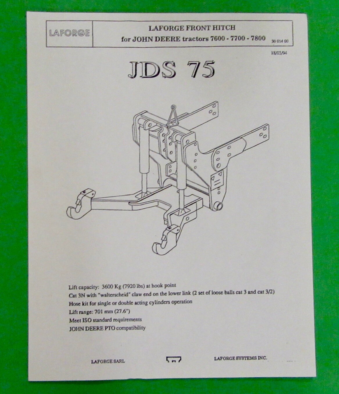 LaForge Front Three Point Hitch Sales Brochure With Prices (1995) 14 pieces