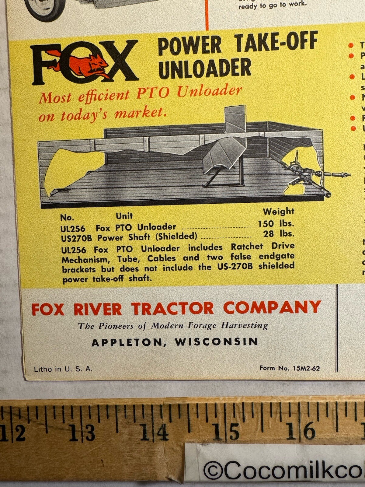 Vintage Fox Hi-Capacity Forage & Grain Box Brochure Appleton Wisconsin