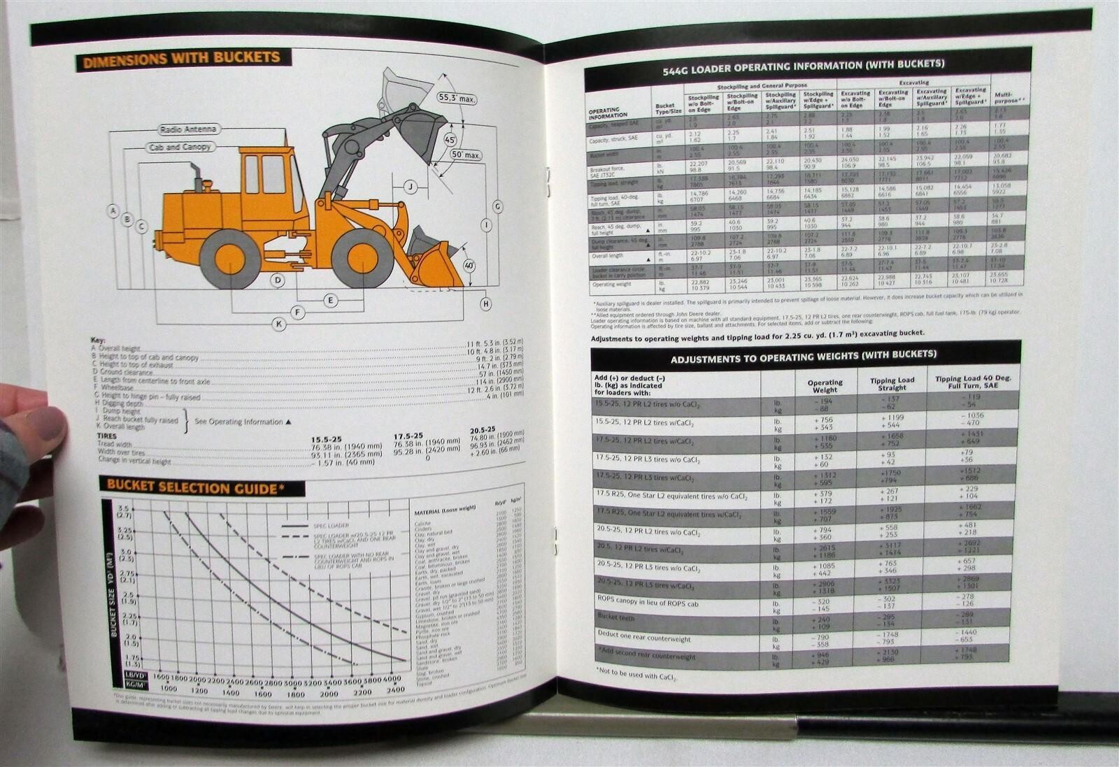 1994 John Deere 544G Loader Specifications Construction Sales Brochure