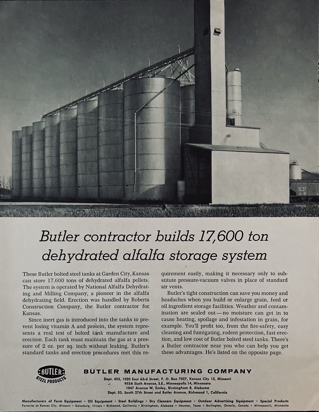 1957 AD(XH51)~BUTLER MFG. CO. KANSAS CITY, MO. BUTLER ALFALFA STORAGE TANKS