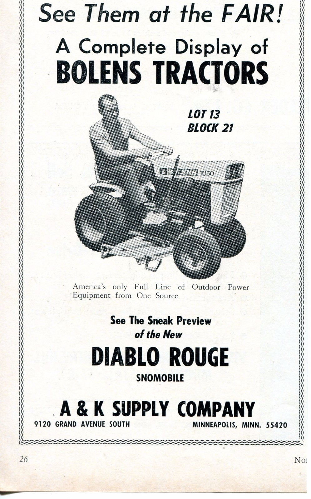 1966 small Print Ad A&K Supply Co Bolens 1050 Lawn Mower Tractor