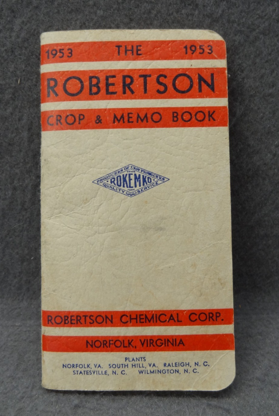 The 1953 Robertson Crop & Memo Book Mini Pamphlet Chemical Corp VA NC Notes