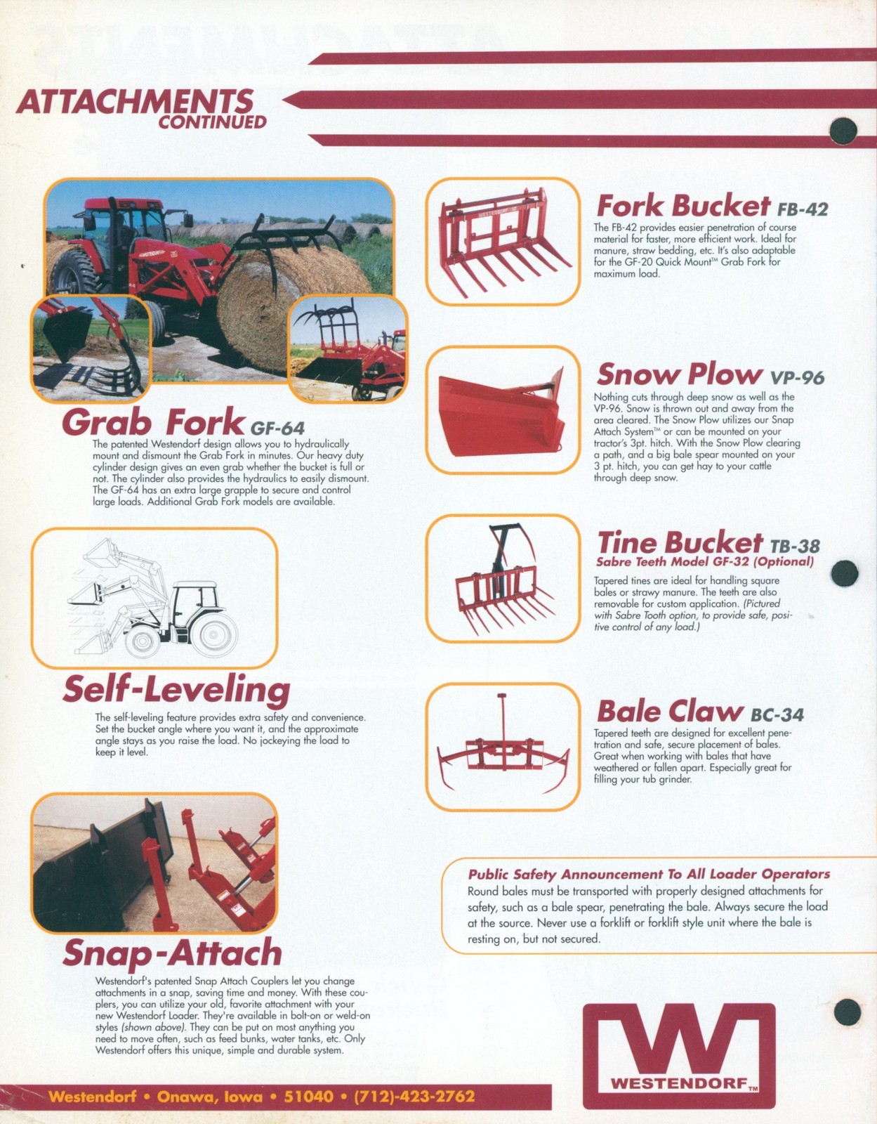 Westendorf Front End Loader Models WL-21 WL-27 WL-42 Dealer Glossy Brochure Pair