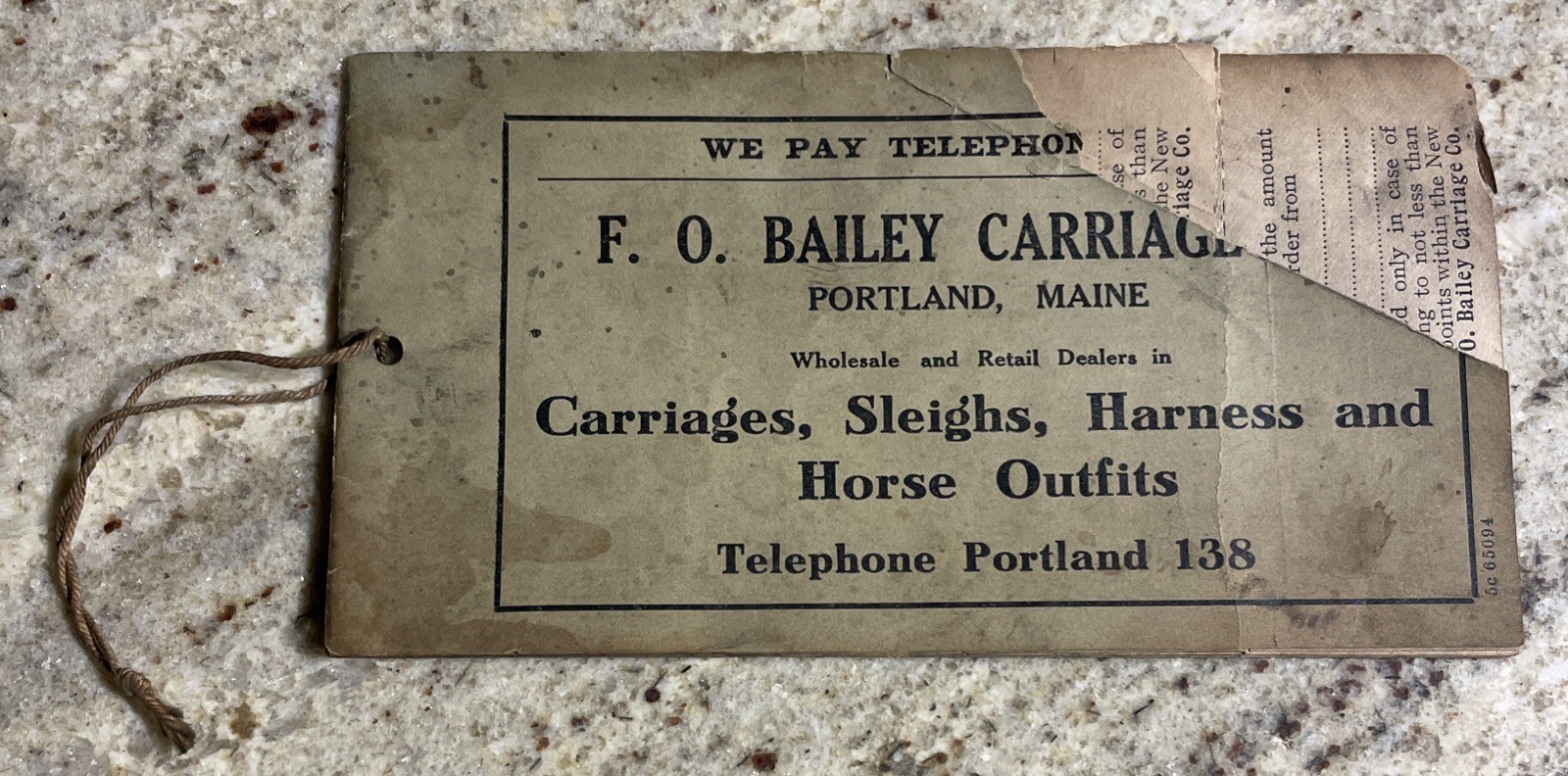 Circa 1900 F.O. BAILEY CARRIAGE CO., “We Pay Telephone” Coupon Booklet – Sleighs