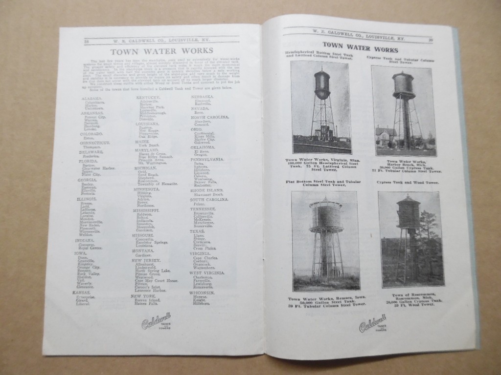 1919 W.D. Caldwell Co. Water Tank Tower Catalog Louisville Kentucky Antique VG