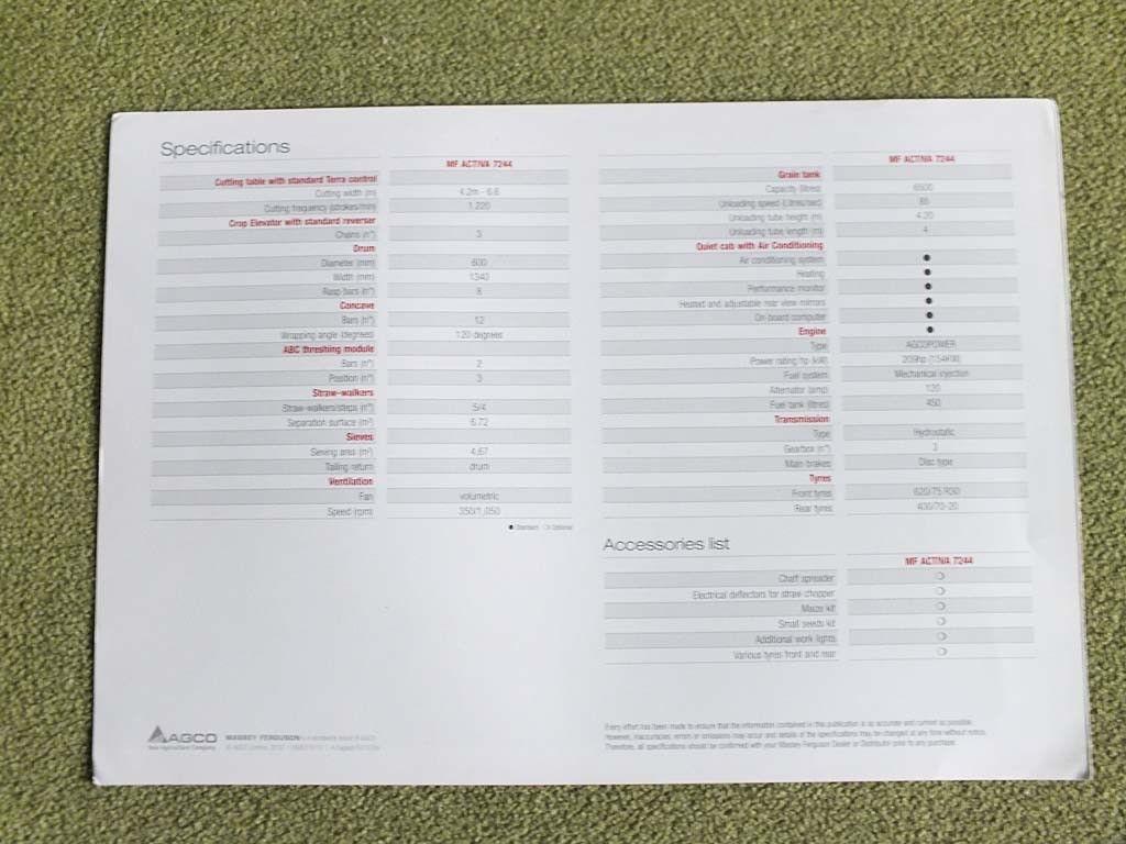 MASSEY FERGUSON MF ACTIVA 7244 Combine Harvester Farm Equipment Brochure 2013