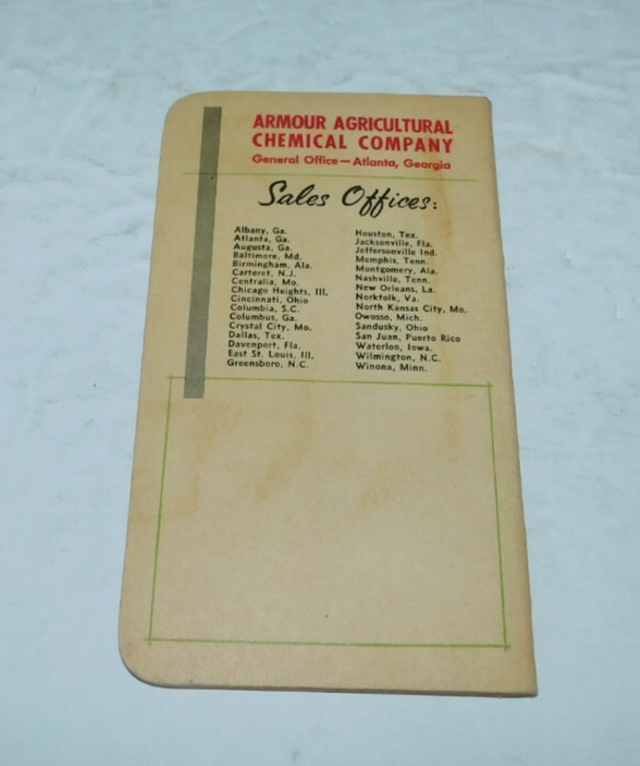 NEAT VINTAGE 1961 FARMING ARMOUR VERTILIZERS UNUSED POCKET LEDGER