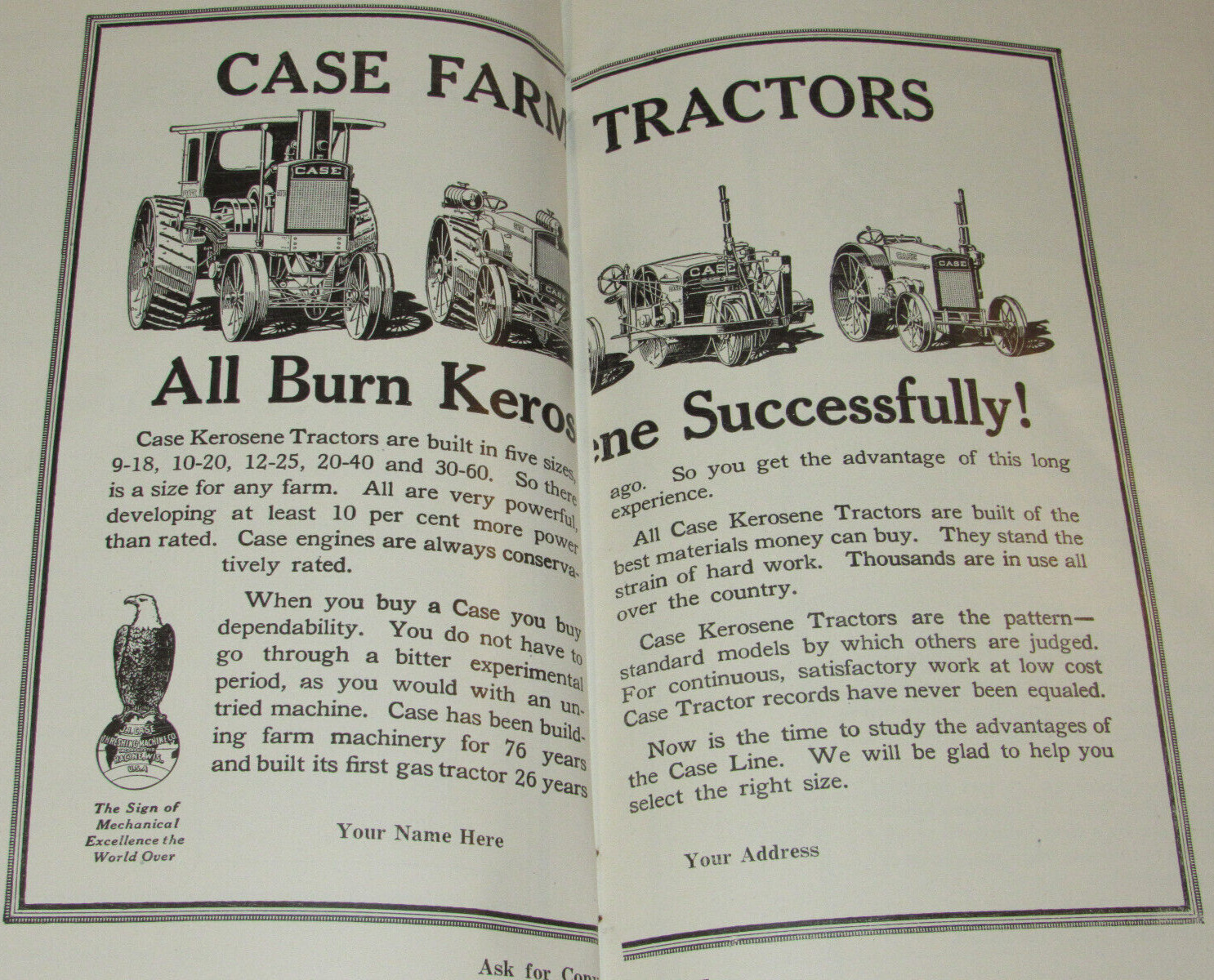 VINTAGE 1918 JI CASE DEALER READY-MADE ADS CATALOG! TRACTORS/THRESHERS/HAY BALER