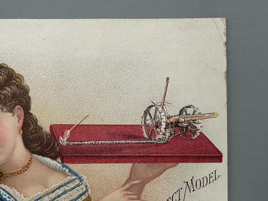 1880s EMERSON TALCOTT Salesman Sample Model FARM Advertising Trade Card ROCKFORD
