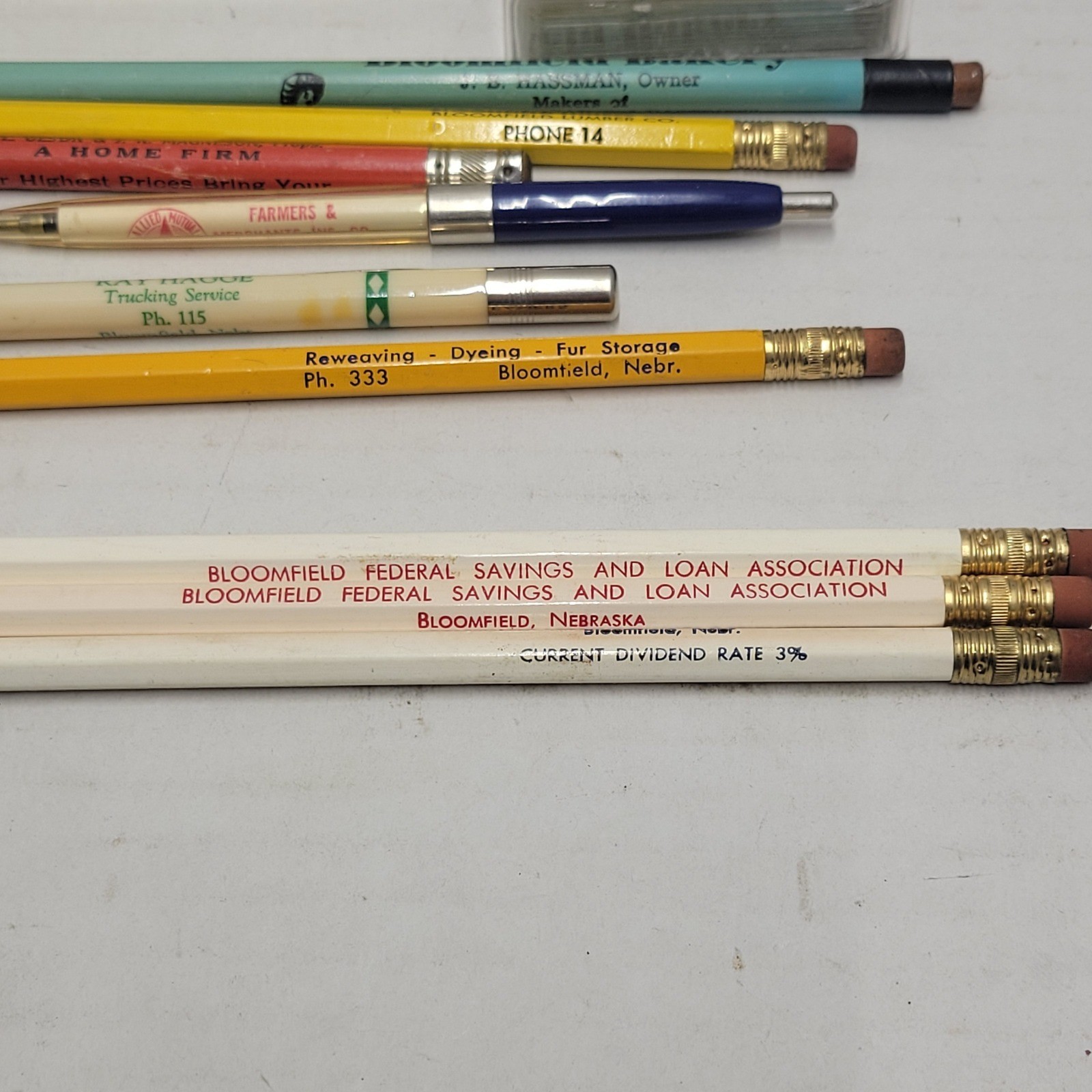 Vintage Bloomfield Nebraska Advertising Lot Farmers Co-op Playing Cards Pencils