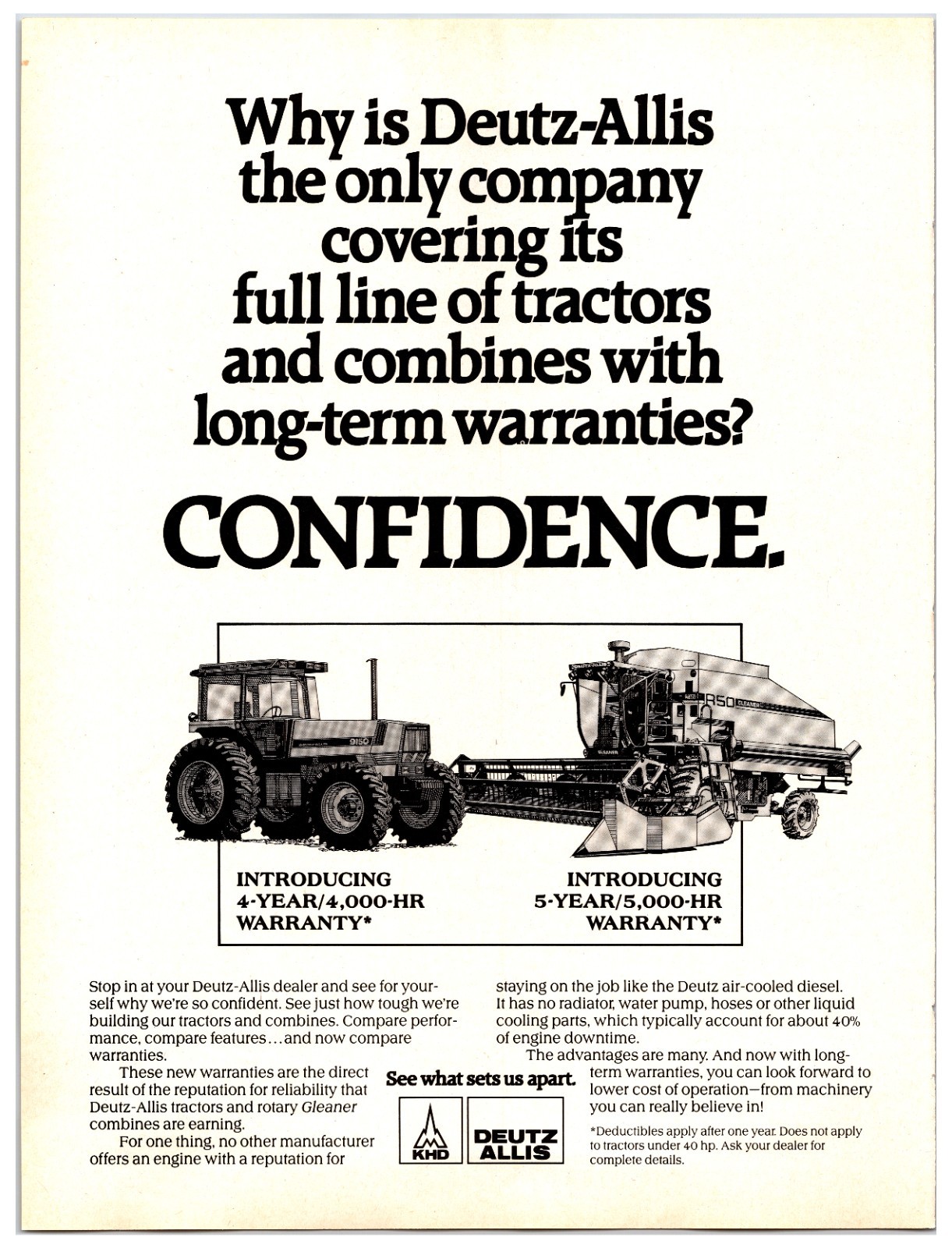 1989 Deutz Allis Tractors / Combine Original Print Ad (8in x 11in) Advertisement