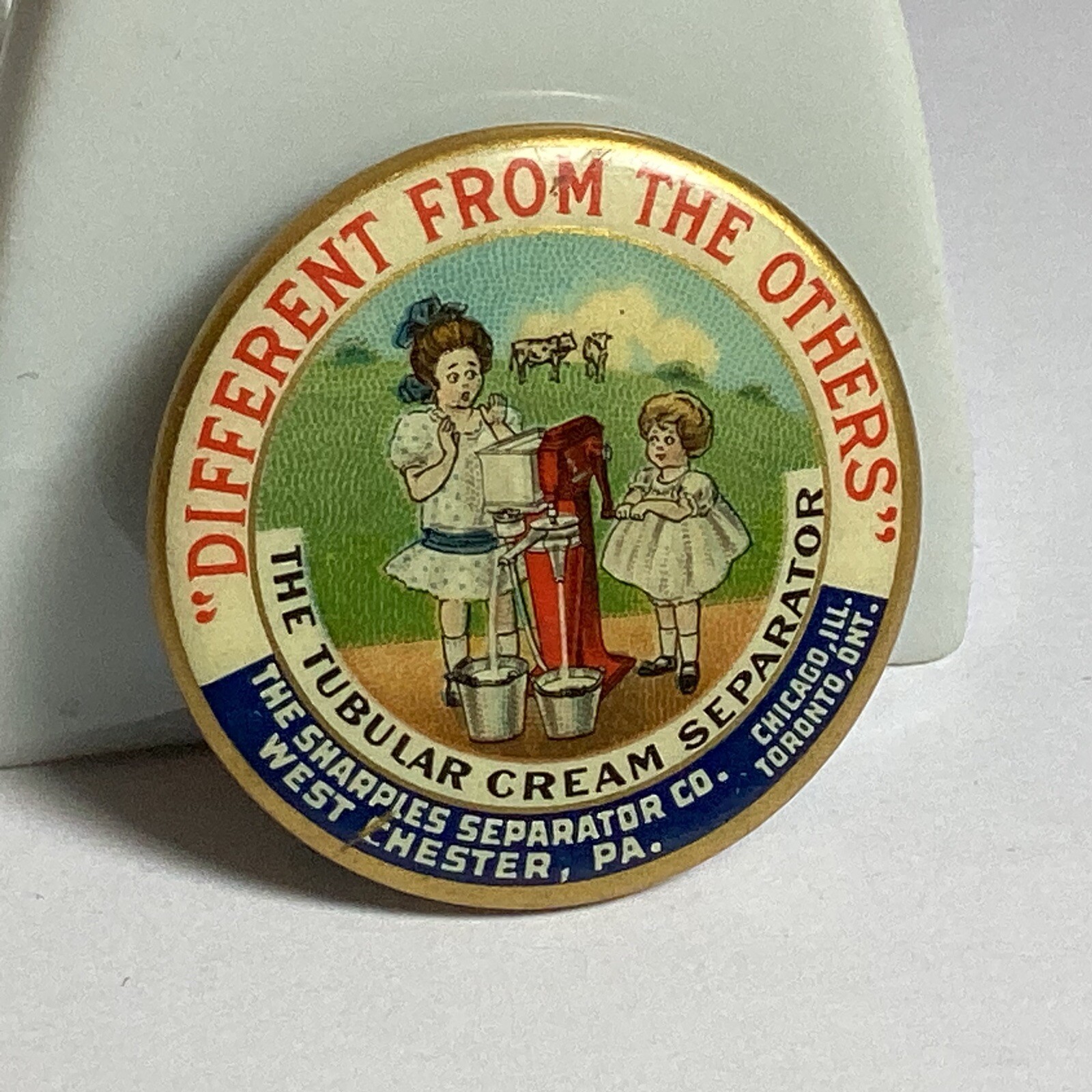 Rare 1896 Sharples Tubular Cream Separator Adv Pinback Button The W & H Co PA