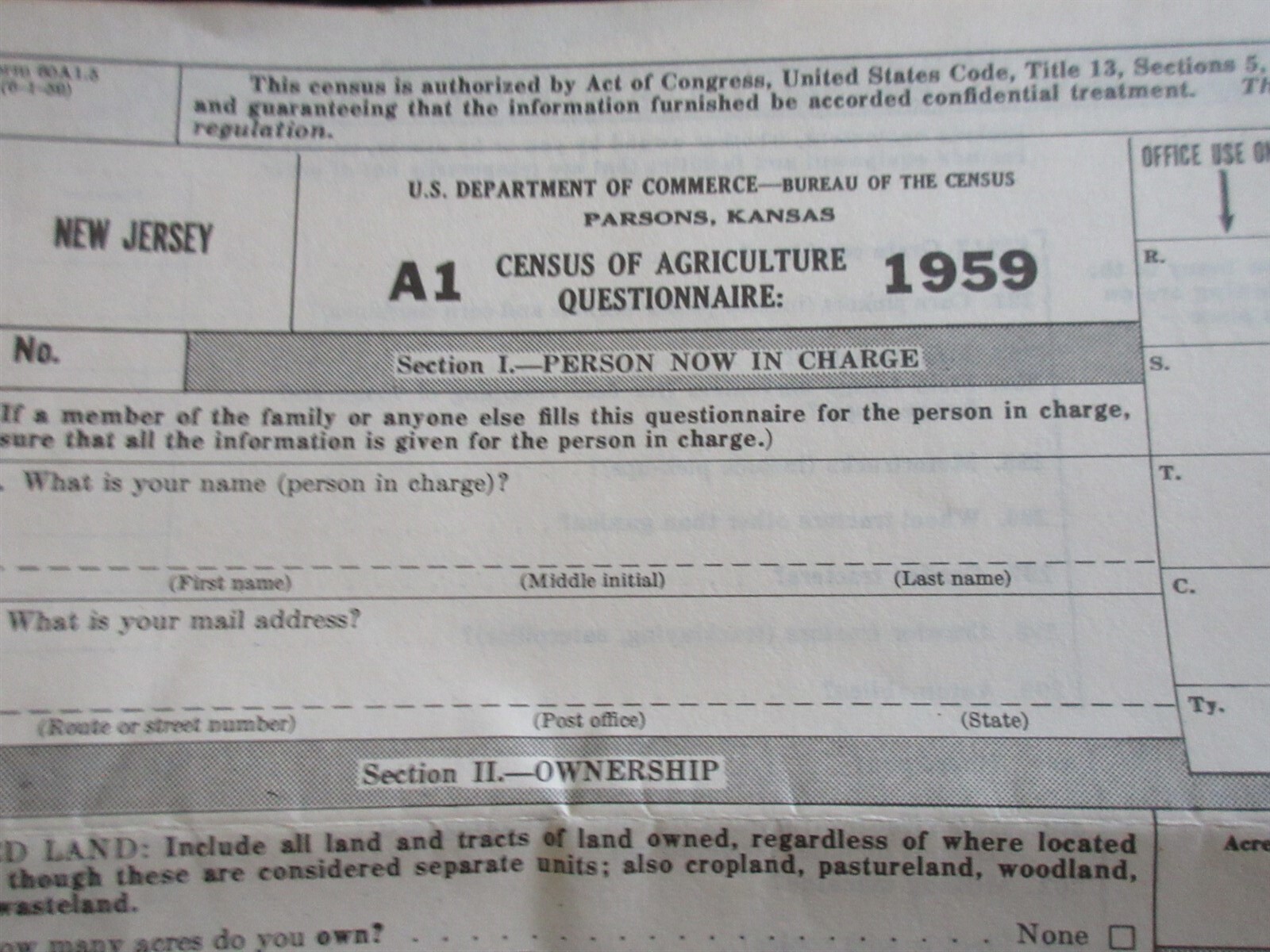 1959 The Farm Count – US Census of Agriculture – New Jersey