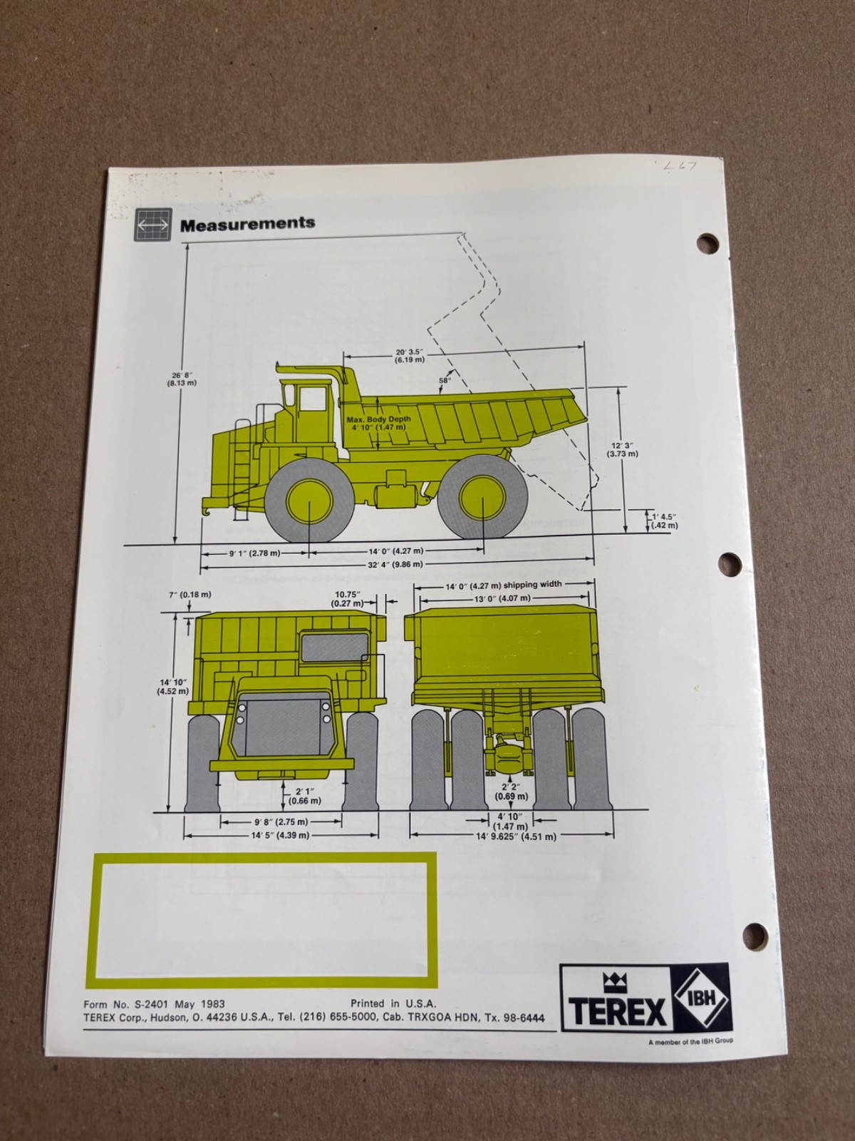 Vintage Terex 33-09 Dump Truck Specifications Sales Brochure