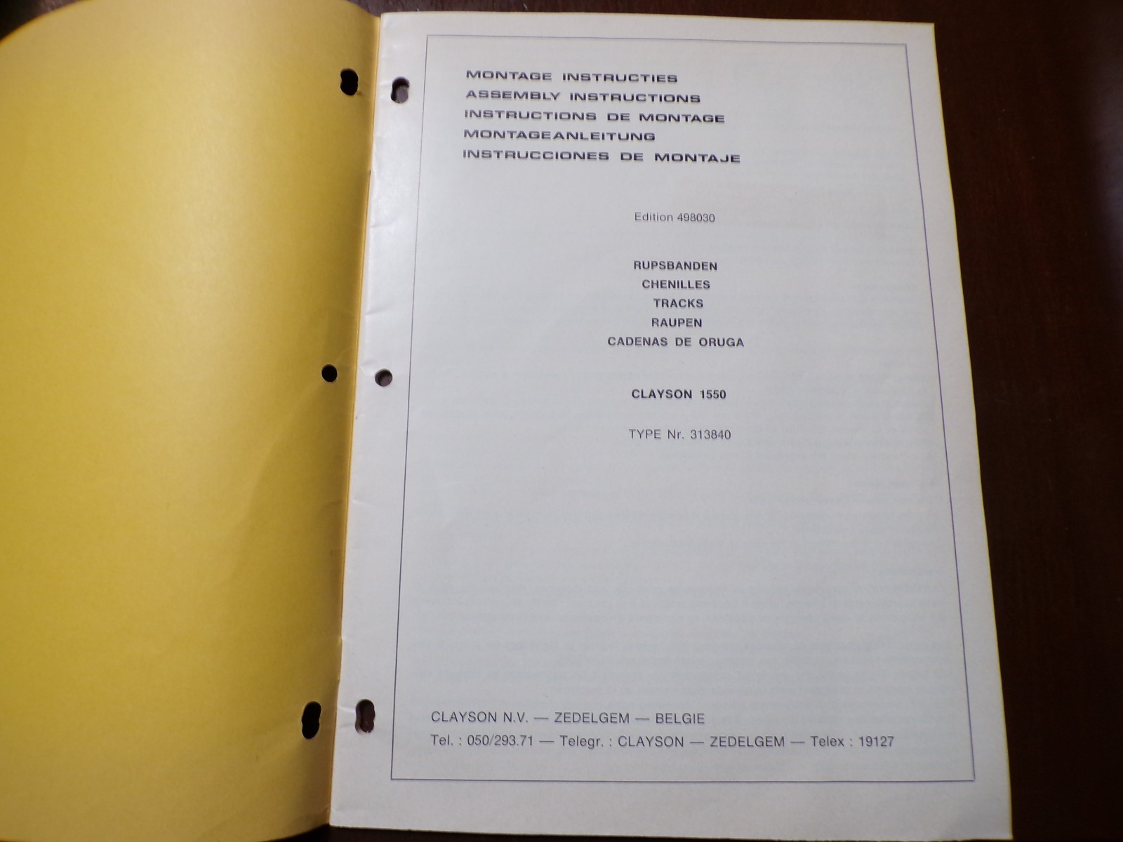 Clayson 1550 Combine Metal Tracks Assembly Instructions 1971