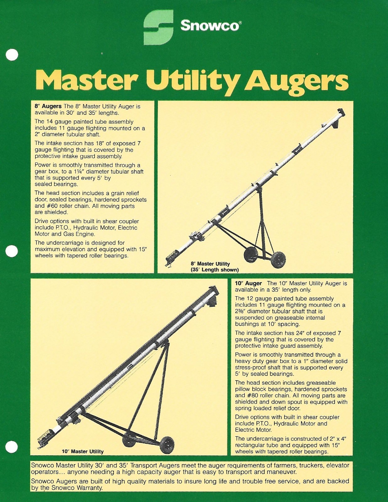 Farm Equipment Data Sheet – Snowco – Master Utility Augers – Brochure (F9553)