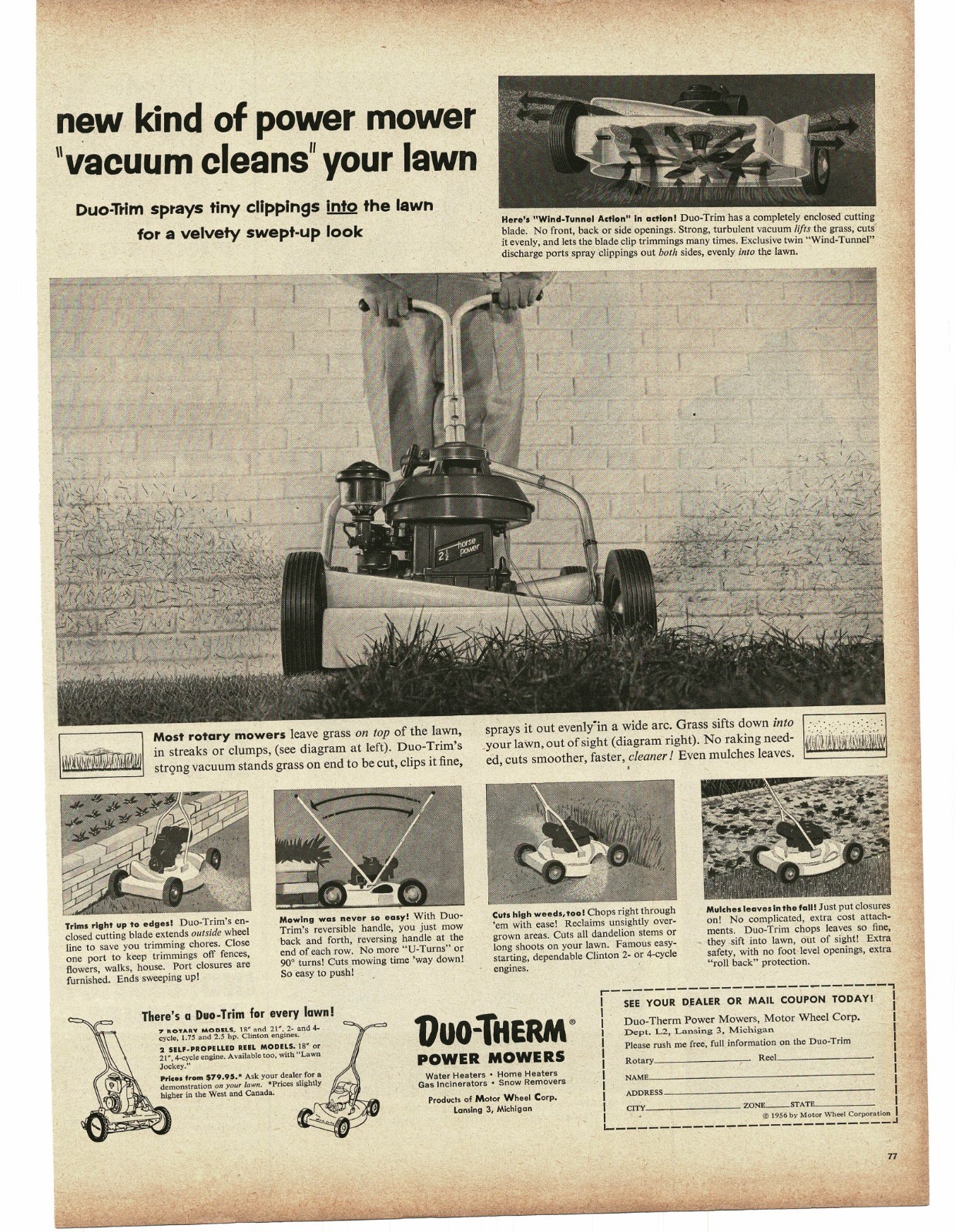 1956 Duo-Therm Power Mulching Lawn Mower Vintage Print Ad