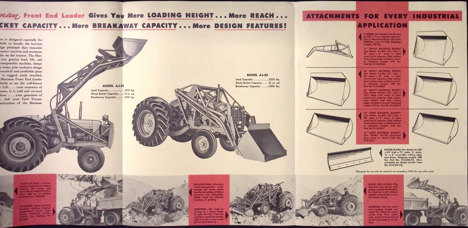 1957 Sherman Front End Loader Fold Out Dealer Sales Brochure Royal Oaks MI