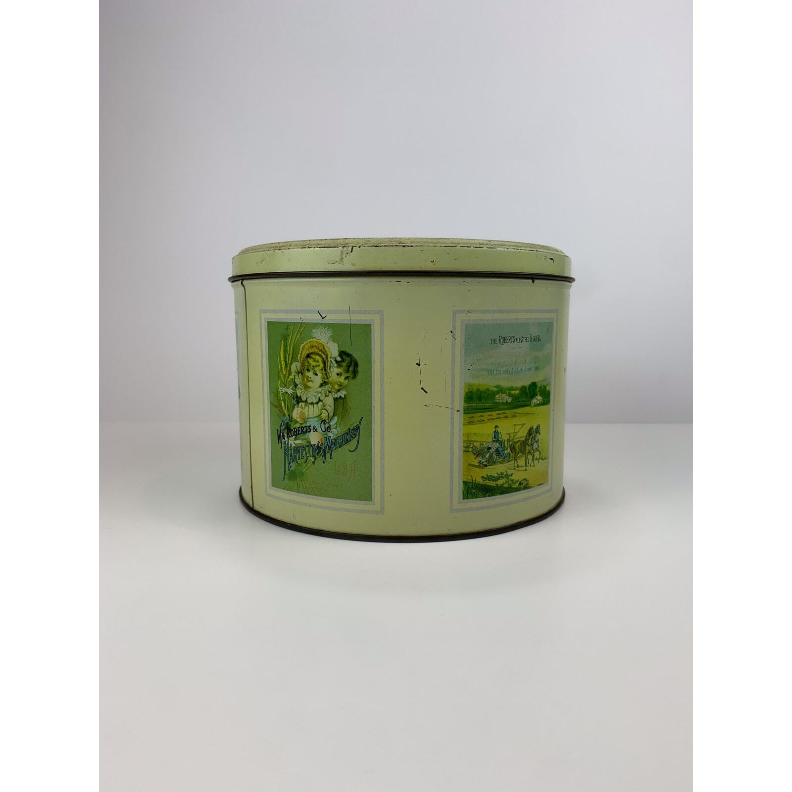 Vintage Round Advertising Tin WM Roberts & Co Harvesting Machinery Made In Italy