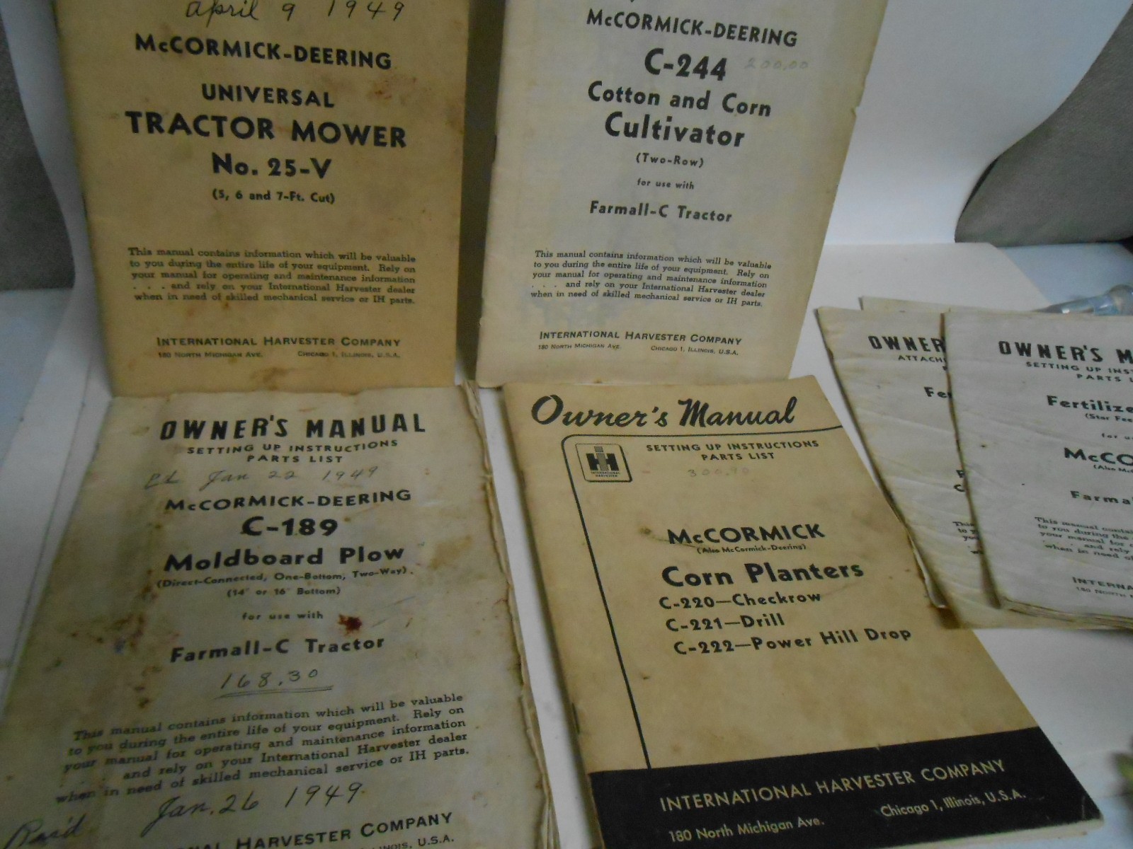 IH McCormick-Deering Corn Cotton Cultivator Mower Tractor planter Owners Manual