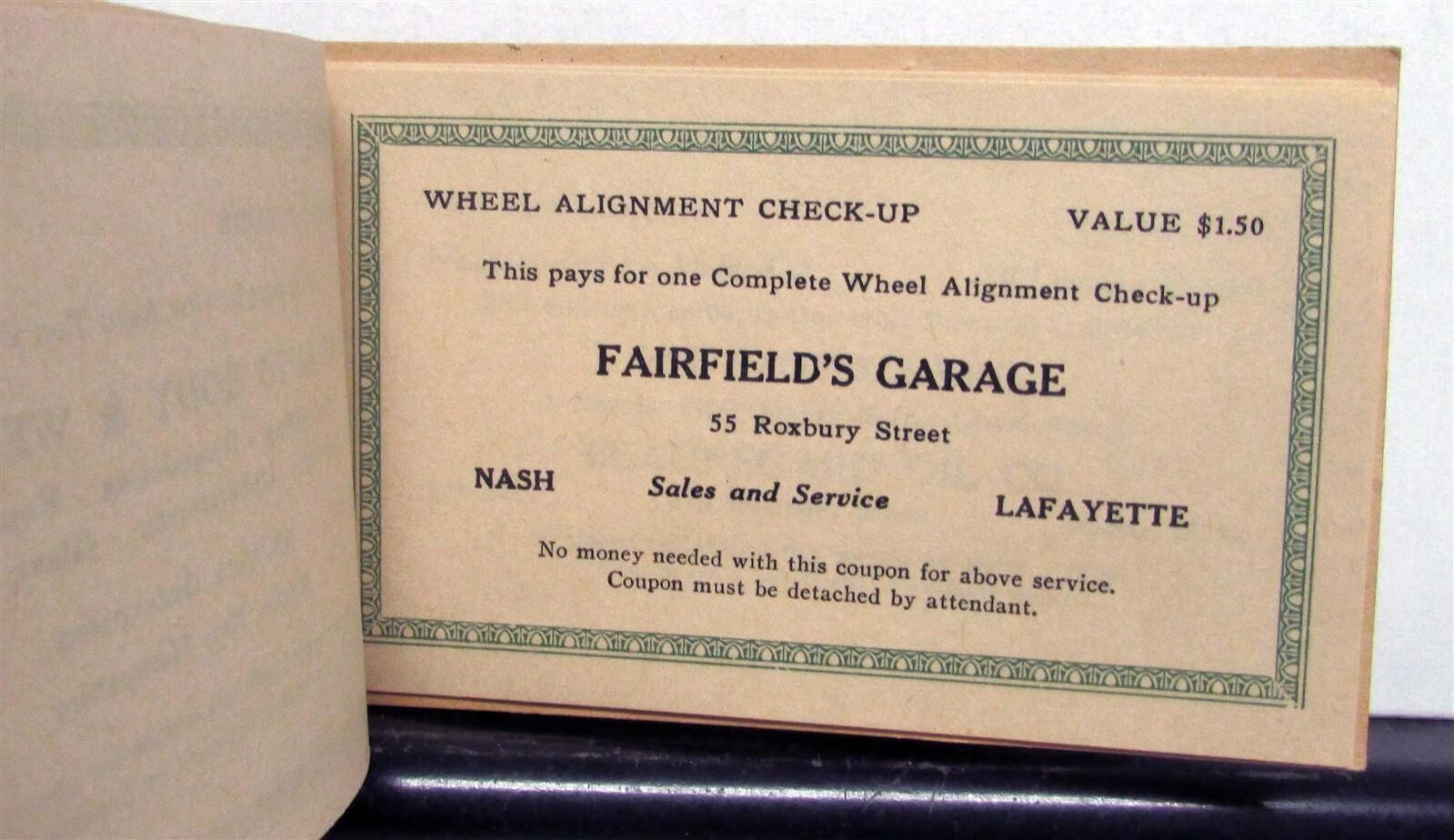 1937 Auto Service Association Assorted Service Coupon Book