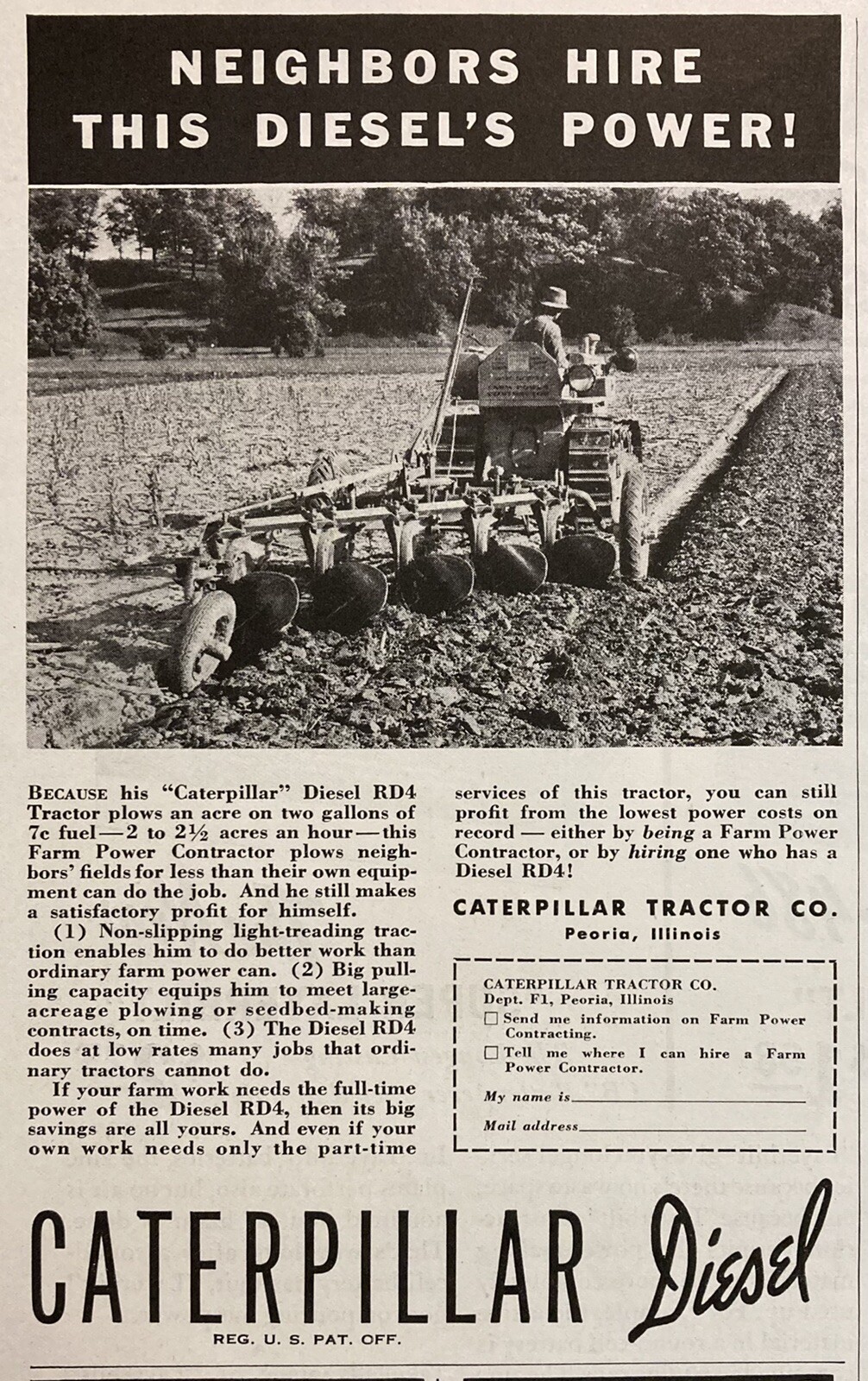1936 AD.(XH60)~CATERPILLAR TRACTOR CO. PEORIA, ILL. CAT DIESEL RD4 TRACTOR