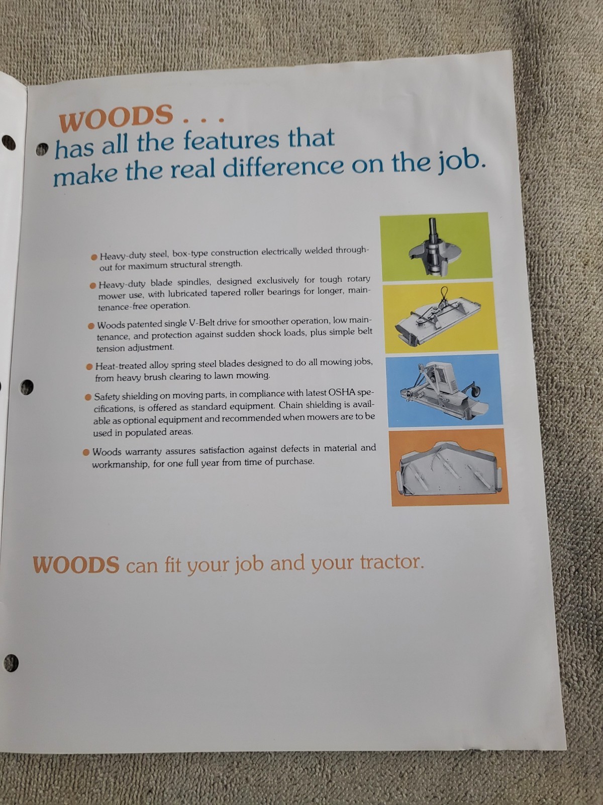 Vintage 1980s WOODS Rotary Mower BROCHURE Belly & Rear mount Lawn Mowers tractor