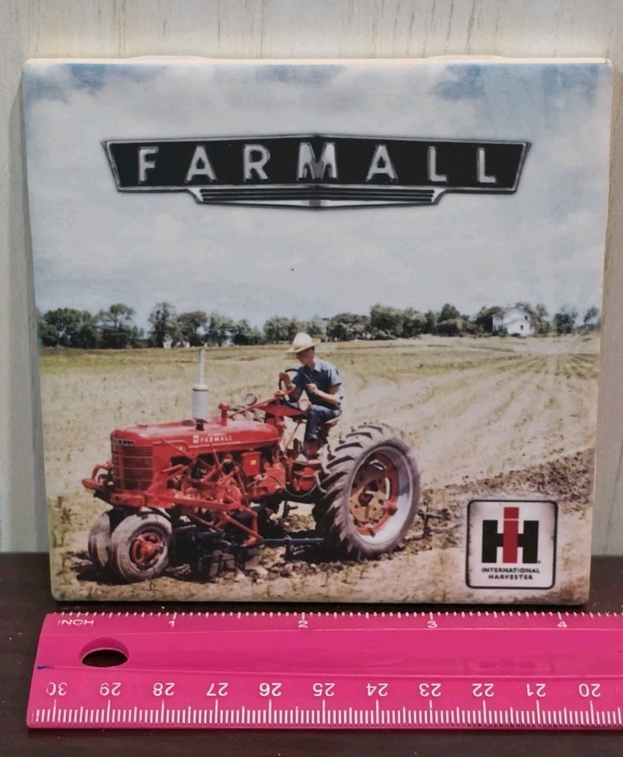Farmall Tractor Ceramic Coaster Set Of 4 Tiles Vintage New NIP Antique Farming