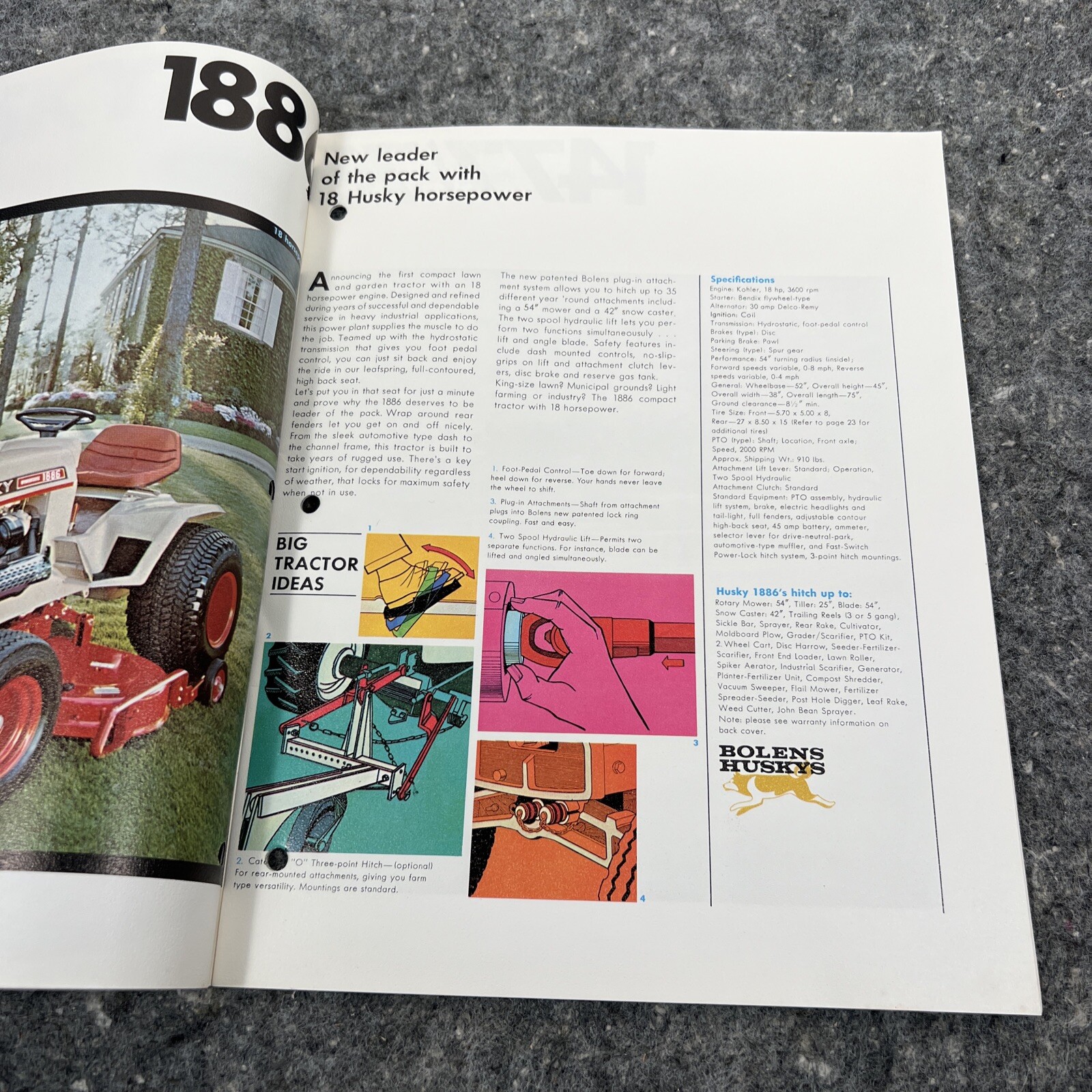 Bolens Husky Big Tractor Full Color Brochure 1886 1477 1476 1256 1054 853 813