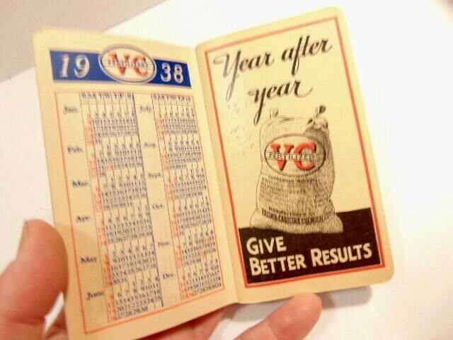 used Virginia-Carolina Fertilizers advertising notebook: 1938 & 1939 calendars