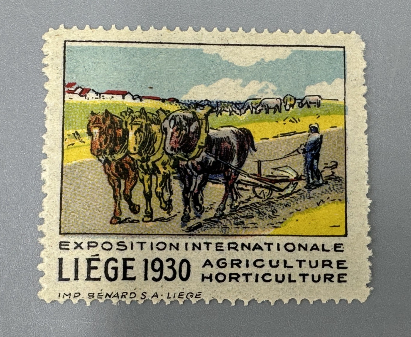 1913 -1932 Belgium FARM MACHINERY EXPO Advertising POSTER STAMP Vintage