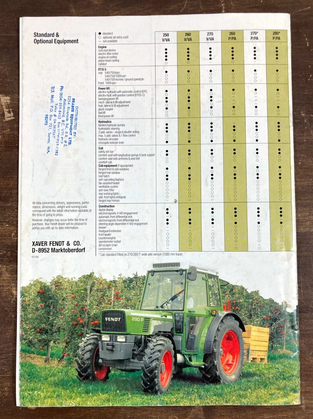 Fendt Farmer 250 260 270 280 V P Tractor 1990 Dealer Sales Brochure Vineyard